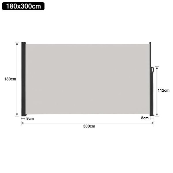 XMTECH 180x300 cm sidomarkis, infällbar utomhusskärm, sekretessskärmmarkis med polyesterduk, för trädgårdsbalkong, grå Grå