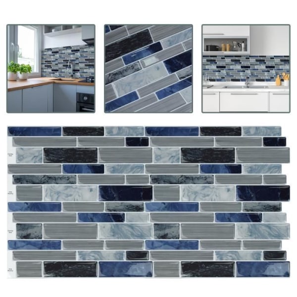 XMTECH 10 delar 30x30cm 3D keramiska kakelklistermärken Köksbadrumsdekoration Väggdekaler, blå marmorerad design Marmorerad blå