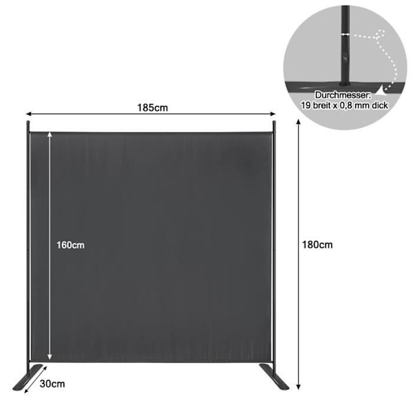 XMTECH Screen Room Divider - Polyester Canvas Skiljevägg - 1 Panel - Lackerad metallram - 185 x 180 cm - Antracit Antracit