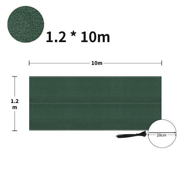 XMTECH Skuggnät HDPE 1,2x10m Skuggstängsel Vindskydd med buntband, mörkgrön