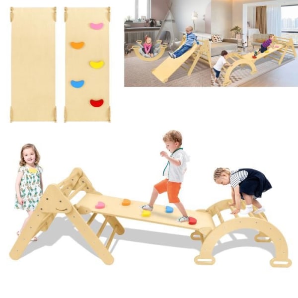 XMTECH 3 i 1 klätterset för barn, Montessori-lekplats med triangelklätterbåge och dubbelsidig ramp
