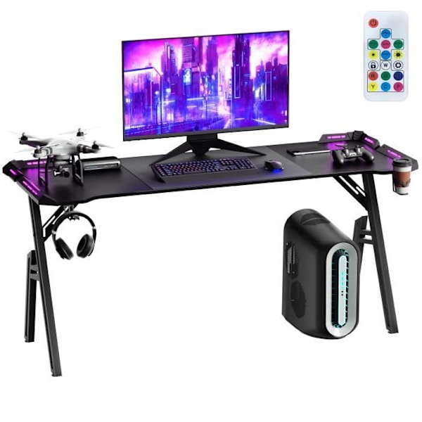 UISEBRT 160x60cm Ergonomiskt spelbord Datorbord med LED-belysning 74cm i Höjd Skrivbord Max 100 kg