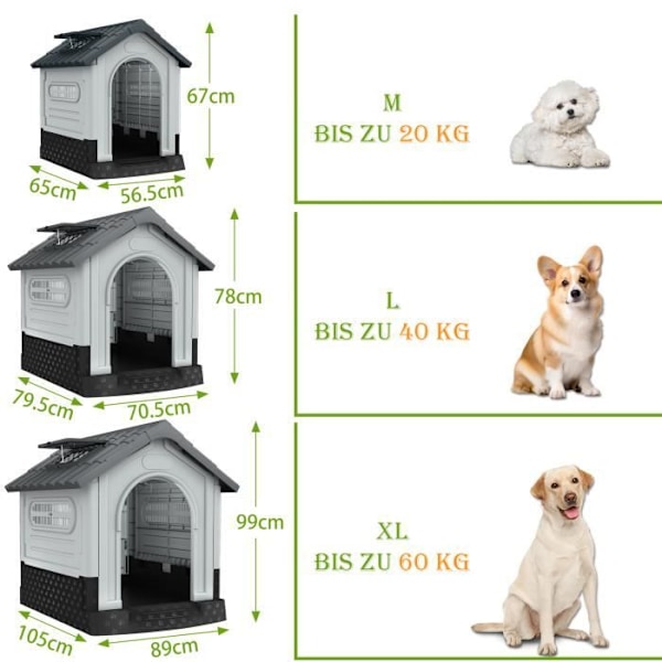UISEBRT Hundkennel 56,5x65x67cm PP Husdjurshus med vattentätt tak & ventilerad luftventil & förhöjt golv