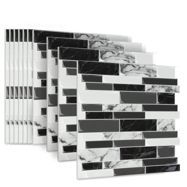 UISEBRT 30x30 cm 3D självhäftande klistermärken Paket med 10 väggdekorationskifferdekaler med svart marmorerad design