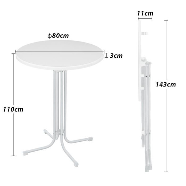 Höj- och sänkbar ståbord - UISEBRT - Rund - Fällbar - 79 cm - Justerbar - 2/3 platser