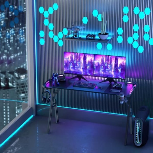 UISEBRT 160x60cm Ergonomiskt spelbord Datorbord med LED-belysning 74cm i Höjd Skrivbord Max 100 kg