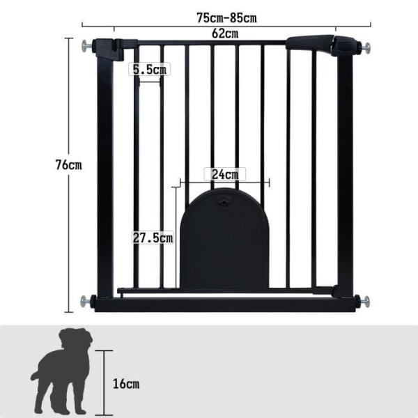 UISEBRT 75-85 cm förlängbar säkerhetsgrind med husdjursdörr automatisk stängning utan borrning för barn och husdjur Svart