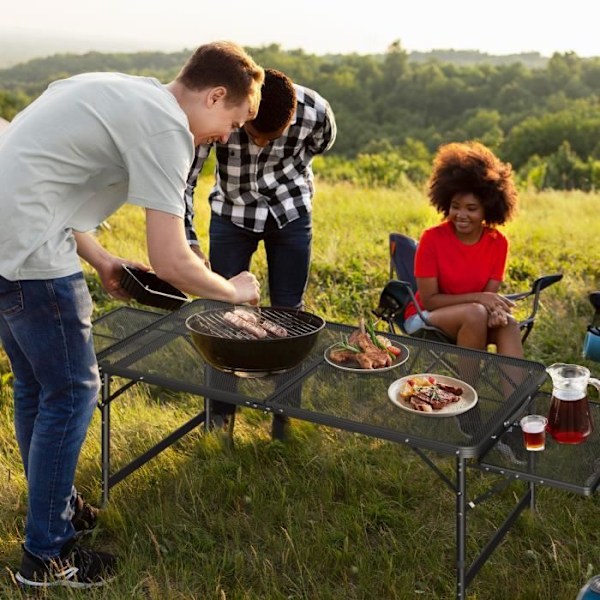 UISEBRT Litet hopfällbart campingbord höjdjusteringar med metallskrivbord 176x60x64,5 cm för picknickfiskgrill