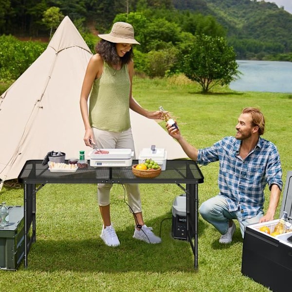 UISEBRT Litet hopfällbart campingbord höjdjusteringar med metallskrivbord 176x60x64,5 cm för picknickfiskgrill