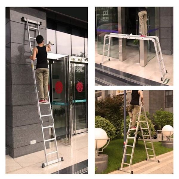 Multifunktionell Stege 4x4 i Aluminium UISEBRT 470cm - Mångsidig Plattform - 6 i 1 - Upp till 150KG - Silver Pengar