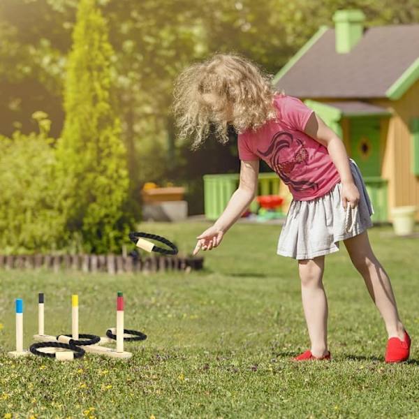 Pine Ring Toss Game - UISEBRT - Outdoor Garden Game - 5 stolpar och 5 nylonöglor