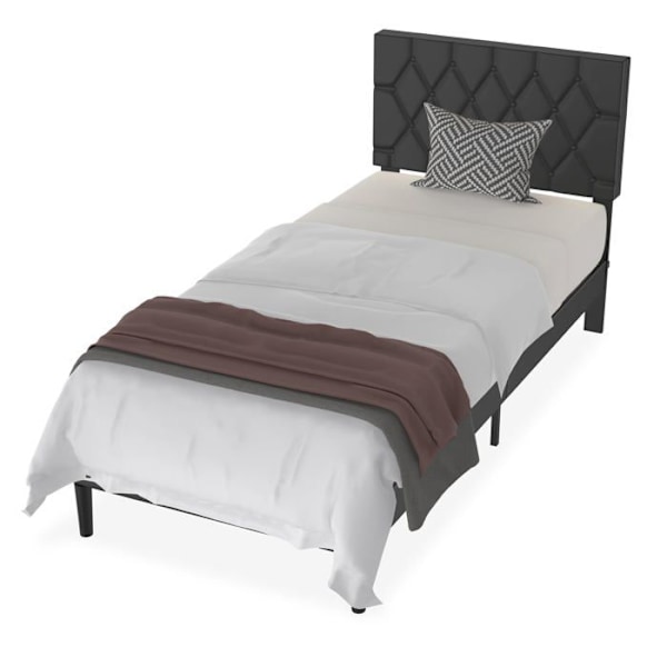 Säng - UISEBRT - 140x200cm - Metall - Läderhuvud - 1 plats - Svart Svart