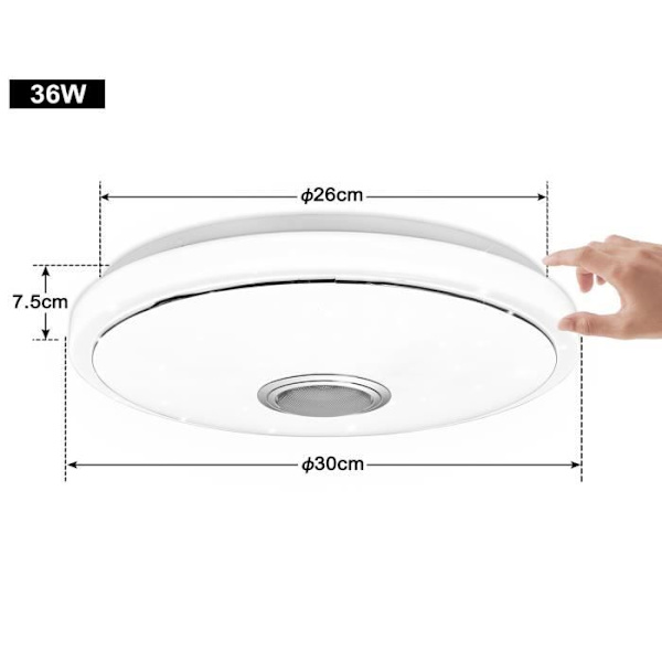 UISEBRT 36W LED-taklampa med fjärrkontroll, Bluetooth-högtalare och APP-kontroll för sovrum, vardagsrum, kök