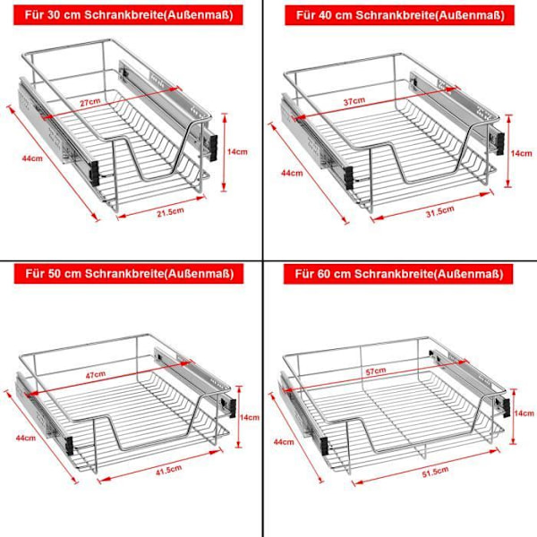 UISEBRT 60 cm teleskopisk kökslåda Glidhylla Korglåda för kök och sovrumsskåp (4 delar) Pengar