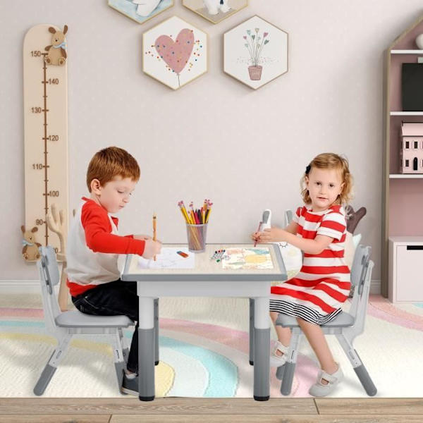 UISEBRT Barnbord med 2 stolar Höjdjusterbara plastmöbler för pojkar och flickor i åldern 2 till 10, 80 x 60 cm