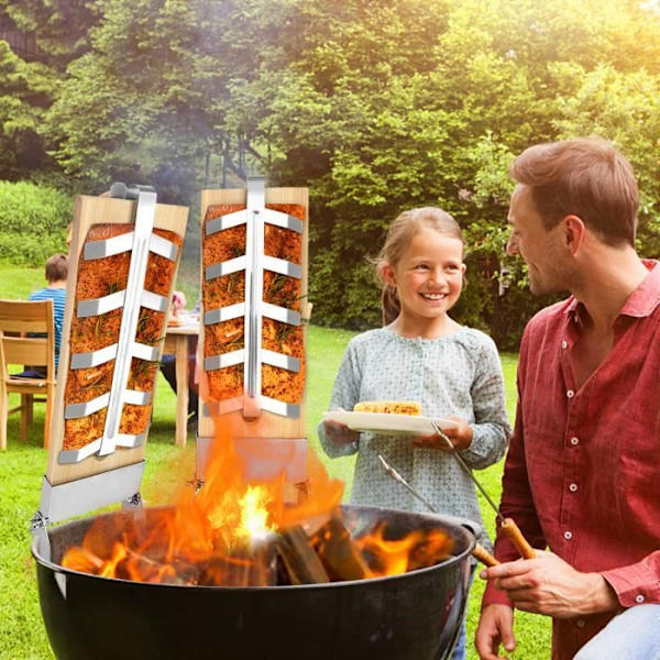 UISEBRT Set med 4 flammade laxbrädor med stöd i rostfritt stål för eldstäder, utomhusgrill, justerbar
