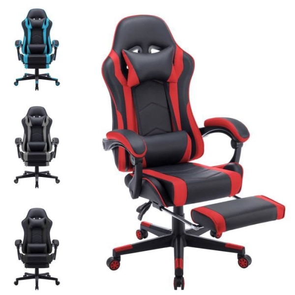 UISEBRT Ergonomic Gaming Stol Ryggstöd Justerbart från 90 till 155° Höjdjusterbar sits Maximal belastning 150 kg (svart/röd)