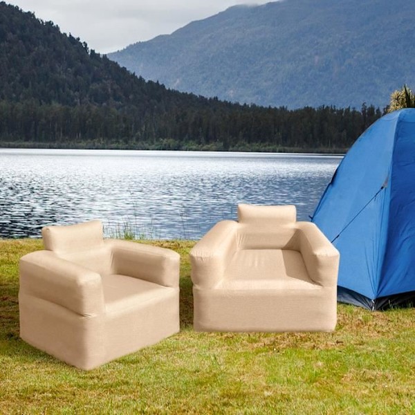 Uppblåsbar soffa - UISEBRT - 1 sits - Ergonomiskt ryggstöd - Armstöd - 1000D Oxford-tyg kaki
