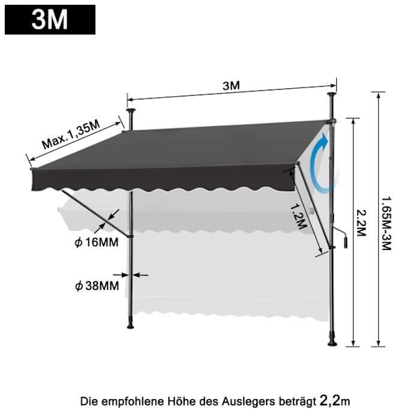 Balkonggardin - UISEBRT - 300x120cm - Mörkgrå - Justerbar vev - UV-skydd Mörkgrå