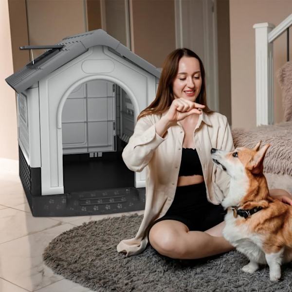 UISEBRT Hundkennel 70,5x79,5x78cm PP Husdjurshus med vattentätt tak & ventilerad luftventil & förhöjt golv