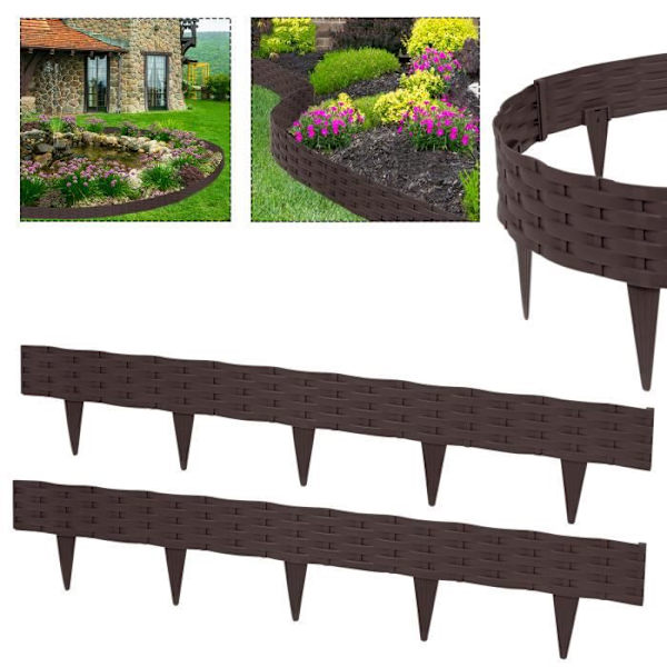 UISEBRT Plast Gräsmatta Kant 10m Dekorativ trädgård Kantsäng Trädgård staket Blomsterbädd (Brun) kastanj