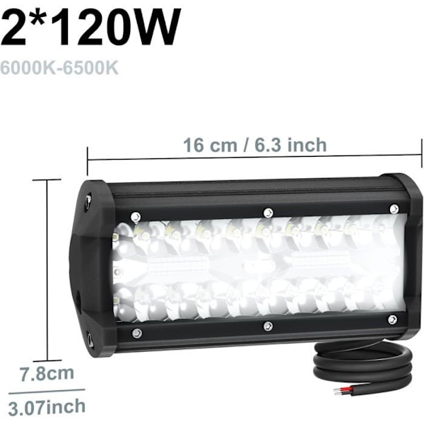 Arbetsstrålkastare LED - UISEBRT - 120W - IP65 vattentålig - 10-30V - 2 stycken Matte svart