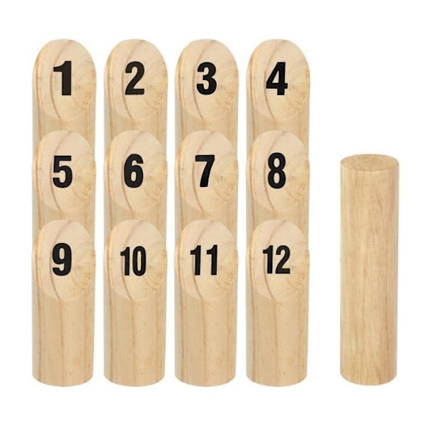 Finskt kastspel av trä - UISEBRT - 12 numrerade käglor - Utomhus - Barn Beige