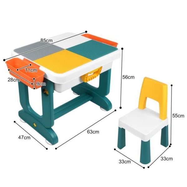 UISEBRT Barnblocksbordsset med stolar Multifunktionellt spelbordsstolsset för sovrum och trädgård