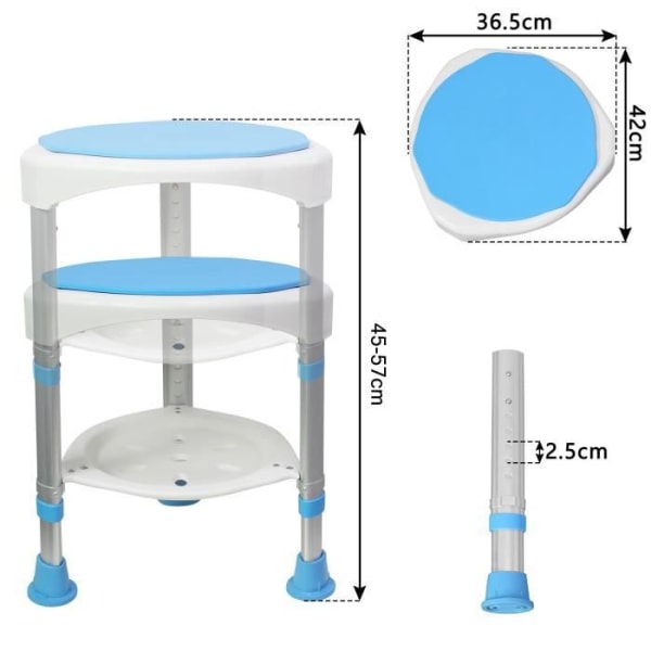 UISEBRT Duschpall Badpall Höjdjusterbar 360° vridbar 200 kg - Duschstol Hjälparsits Badsits