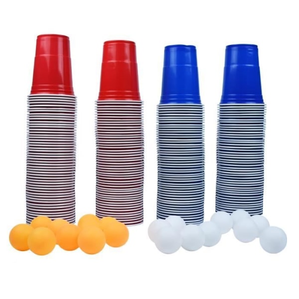 UISEBRT Beer Pong Set, drickskopp 480ml-16OZ, med 100 bitar koppar (röd/blå) + 10 beer pong bollar (gul/vit)