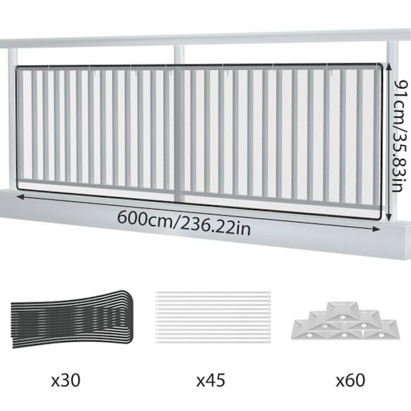 Skyddsnät - UISEBRT - 600x91cm - Svart - Polyester - Säkerhet Trappor/Balkonger svart vit