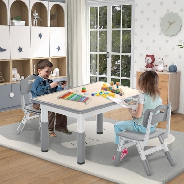 UISEBRT Barnbord med 2 stolar Höjdjusterbara plastmöbler för pojkar och flickor i åldern 2 till 10, 80 x 60 cm