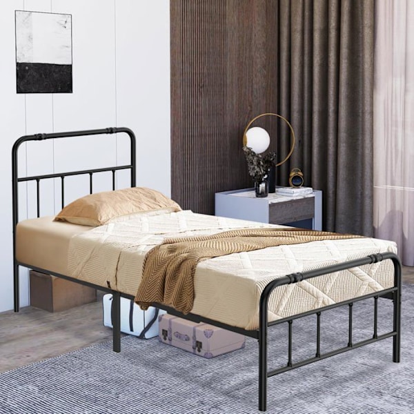 Sängram - UISEBRT - 90x200cm - Svart Metall - Modern Design - 1 plats Svart
