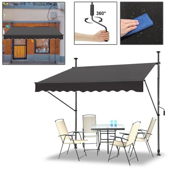 Balkonggardin - UISEBRT - 300x120cm - Mörkgrå - Justerbar vev - UV-skydd Mörkgrå