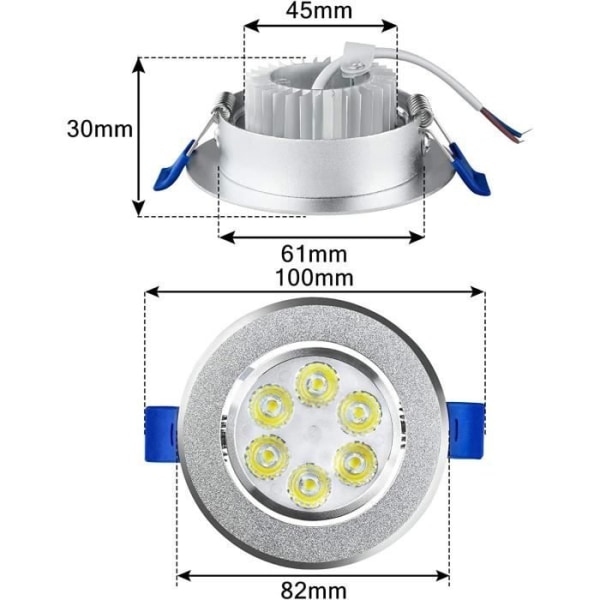 UISEBRT Paket med 20 LED-infällda spotlights 3W platt infälld takspotlight Aluminium Mini för kök Vardagsrum - varmvit