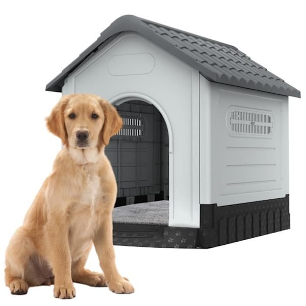 Nisch för Hund - UISEBRT - 89x105x99cm - Vattentät - Ventilation - Höjd Plattforma grå + vit