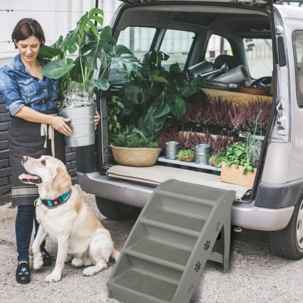 UISEBRT hopfällbar hundtrappa - säkerhetsramper med 4 trappsteg och halkfri filtmatta