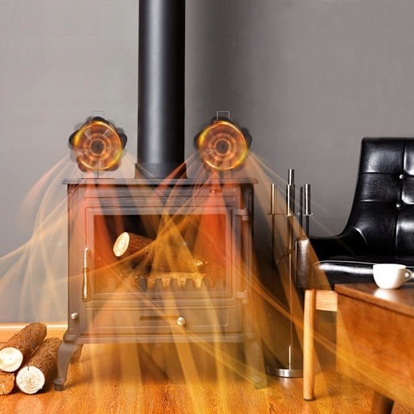 UISEBRT 5 blad värmedriven fläkt med 60° oscillation Tyst för spis öppen spis och vedbrännare