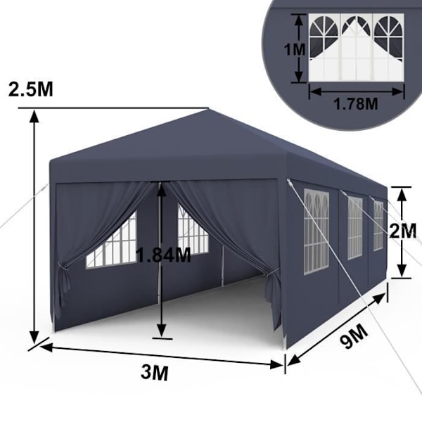 Tonnelle - UISEBRT - 3x9m - Vattentät - UV-skydd - Vindskydd Träkol/Vit