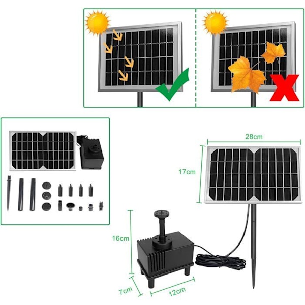 Fontän Solär - UISEBRT - Rektangulär - 12V/5W - Trädgårdspump - Vattennivåskydd Svart