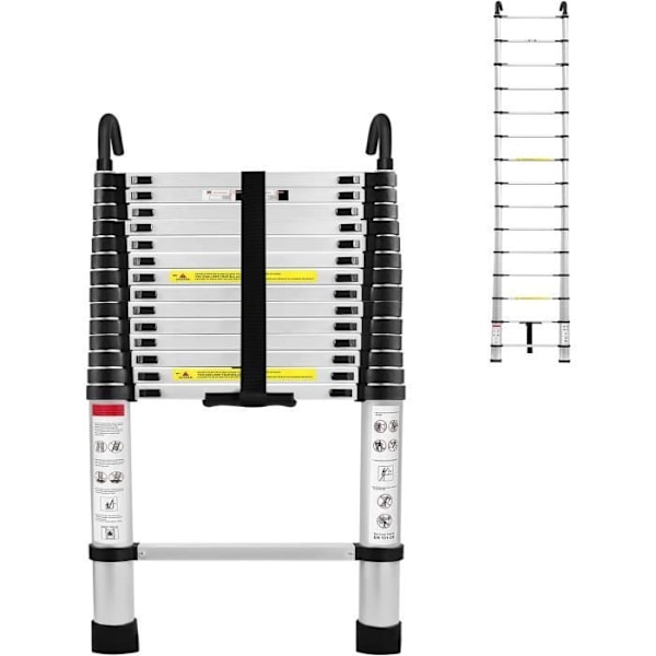 Teleskopisk Stege - UISEBRT - 4.4M - Aluminium - Max Belastning 150 kg - Mångsidig