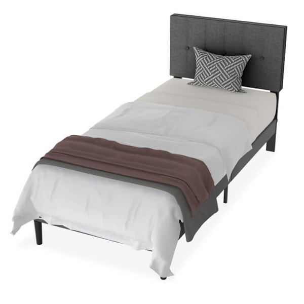 Lit - UISEBRT - 140x200cm - Metall - Huvud i Lin - 1 plats - Mörkgrå Mörkgrå