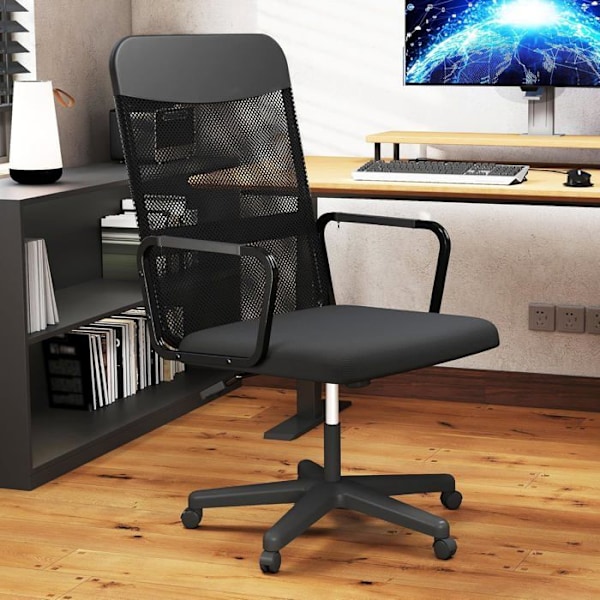 Kontorsstol - UISEBRT - Ergonomisk - Justerbar Höjd - Armar i Stål - Nät Ryggstöd Svart