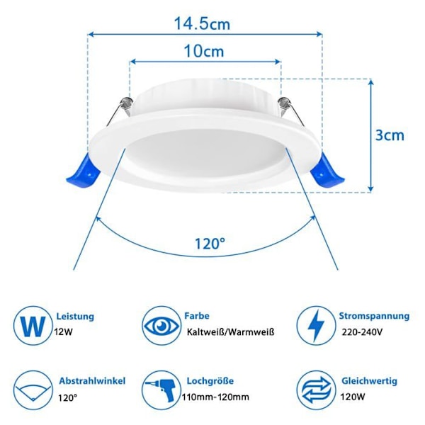 LED-Inbyggnadsspotar - UISEBRT - 20x - 12W - IP44 - Varmvit - Modern Design Vit varmt
