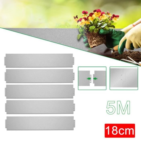 UISEBRT 5m flexibel trädgårdskant Lot med 5 till 50 galvaniserad metall gräsmatta palissad Längd 5 m till 50 m (Längd 5m - 100x18cm)