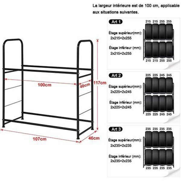 Pyramid däckställ - UISEBRT - 8 däck - Svart - 117 x 107 x 46 cm - Max belastning 180 kg Svart
