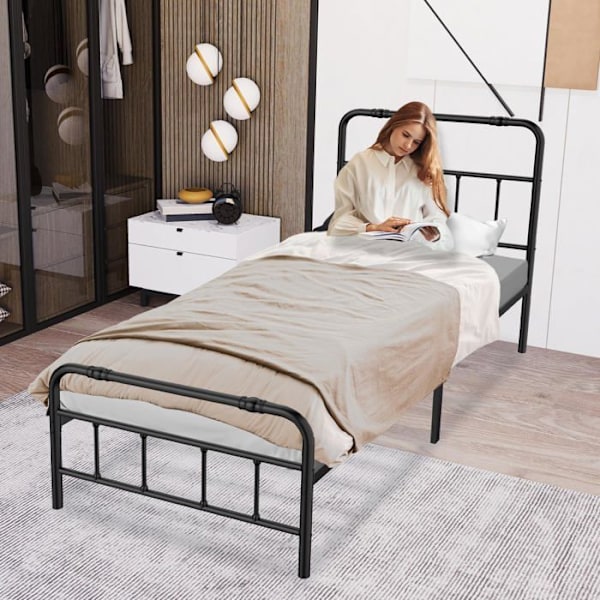 Sängram - UISEBRT - 90x200cm - Svart Metall - Modern Design - 1 plats Svart
