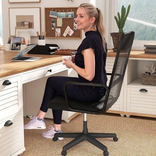 Kontorsstol - UISEBRT - Ergonomisk - Justerbar Höjd - Armar i Stål - Nät Ryggstöd Svart