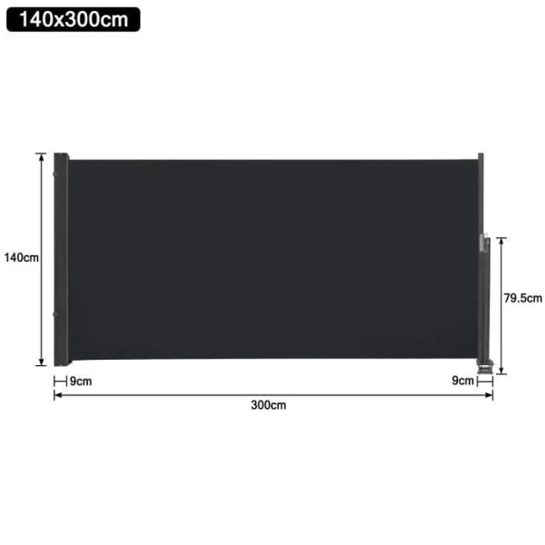 UISEBRT utdragbar sidorullgardin 140 x 300cm - Antracit - Skydd mot vind och sol Antracit