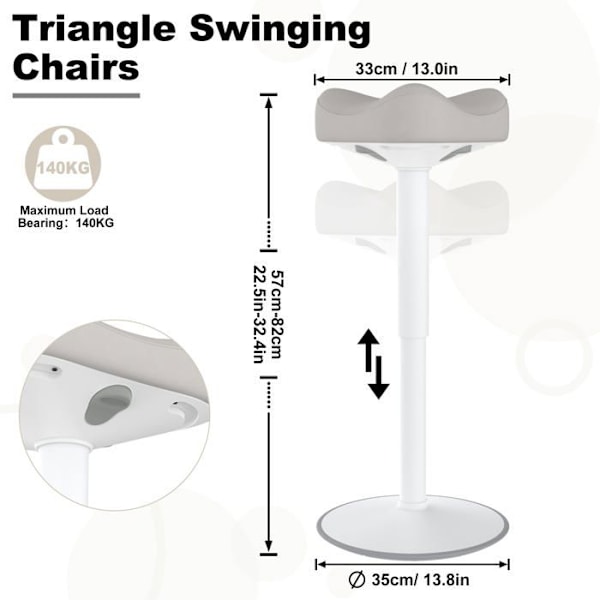 UISEBRT Ergonomisk Justerbar Höjd 57-82cm Kontorspall med Vippande Effekter för Hem och Kontor, Grå